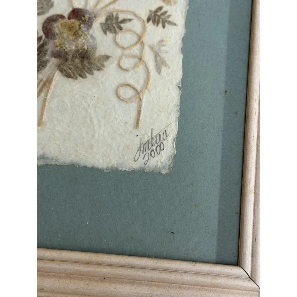 Vintage 'Wildflower' Pressed‎ Floral Botanical Panels Pink and Blue Background